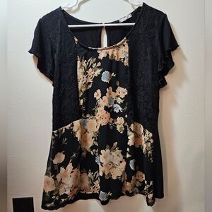 Black & Cream Floral Lace Blouse